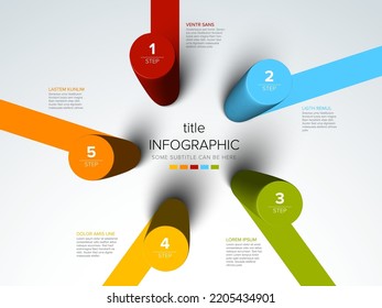 Vector light multipurpose Infographic template made from five color cylinder steps  chart with numbers descriptions color stripes and legend - white background version with 5 steps elements