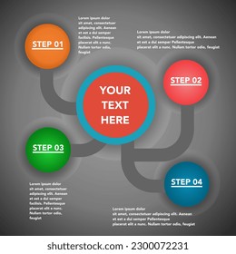 Vector light multipurpose Infographic template made from five color rounded stripes with white spheres as steps chart with numbers descriptions color stripes and legend