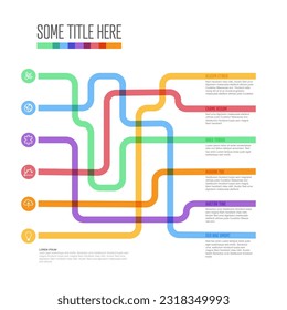 Plantilla Infográfica multipropósito de luz vectorial con opciones de elementos y líneas gruesas. Infochart multipropósito con líneas de colores modernas que apuntan desde iconos a descripciones