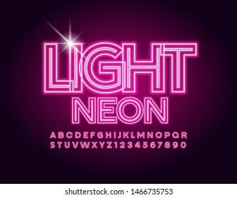 Vector Light Neon Alphabet Letters and Numbers. Uppercase Pink Font