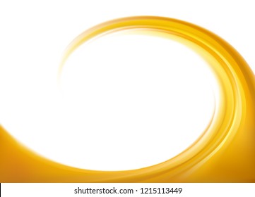 Vector light ocher whirl ripple backdrop with space for text. Beautiful curl fluid surface bright hot amber color. Circle mix of pure fresh sweet carrot, apricot, lemon dessert syrup as eddy caramel 