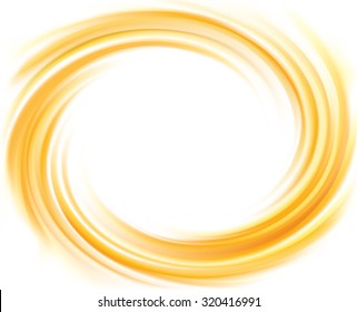 Vector light ocher whirl ripple backdrop with space for text. Beautiful curl fluid surface bright hot amber color. Circle mix of pure fresh sweet carrot, apricot, lemon dessert syrup as eddy caramel 