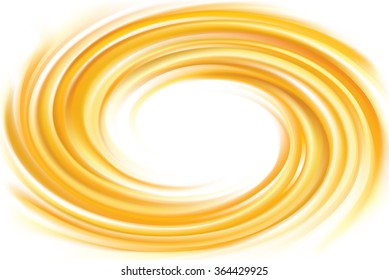 Vector light ocher whirl ripple backdrop with space for text. Beautiful curl fluid surface bright hot amber color. Circle mix of pure fresh sweet carrot, apricot, lemon dessert syrup as eddy caramel 