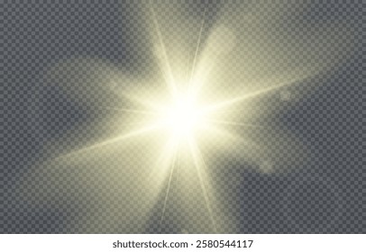 Vector light on isolated transparent background. Sun, rays of light png. Magic glow, golden light png.