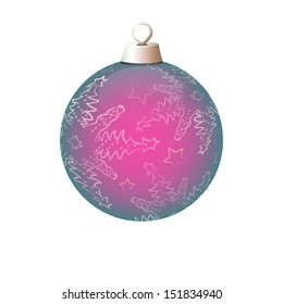 Vector light pink christmas ball with golden snowflakes ornament