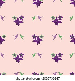 Vector Light pink hummingbird Origami birds kissing background pattern