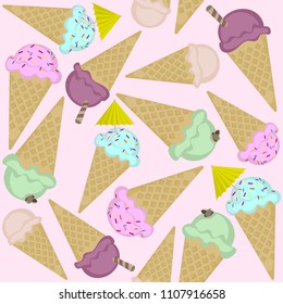 Vector light pink summer colorful pattern with ice creams.