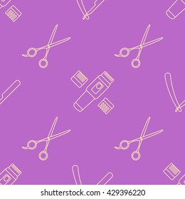vector light pink violet outline hairdresser equipment seamless pattern 
