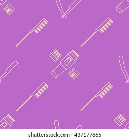vector light pink violet outline hairdresser equipment seamless pattern 
