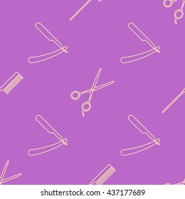 vector light pink violet outline hairdresser equipment seamless pattern 

