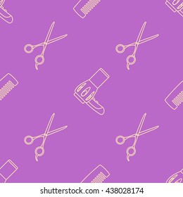 vector light pink violet outline hairdresser equipment seamless pattern 
