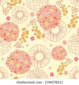 vector light pink and yellow floral seamless pattern background.