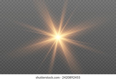 Vector light png. Realistic bright flash of light png. Sun, sun rays.