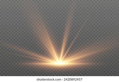 Vector light png. Realistic bright flash of light png. Sun, sun rays.