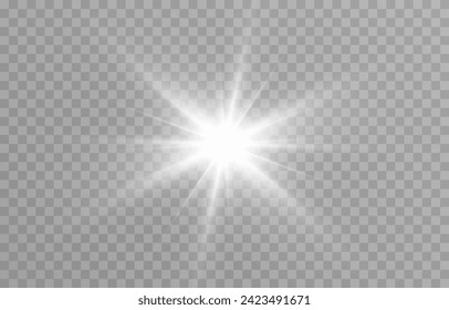 Vector light png. Realistic bright flash of light png. Sun, sun rays.