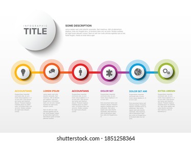 Vector light progress steps template with descriptions, icons and circles
