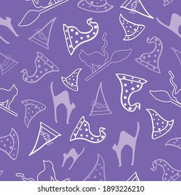 Vector light purple Halloween party seamless pattern background. Perfect for fabric, scrapbooking, home decor,  packaging, and invitation cards.