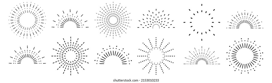 Vector light rays elements. Firework explosion, stars, emblem, logo, tag. 
 Sunburst set. Vintage sunrise collection. Vector Illustration 
