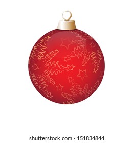 Vector light red christmas ball with golden snowflakes ornament