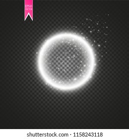 Vector light ring. Round shiny frame with lights dust trail particles isolated on transparent background.