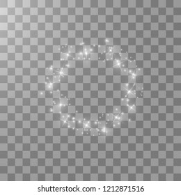 Vector light ring. Round shiny frame with lights dust trail particles isolated on transparent background.