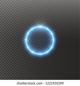 Vector light ring. Round shiny frame with lights dust trail particles isolated on transparent background.