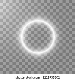 Vector light ring. Round shiny frame with lights dust trail particles isolated on transparent background.