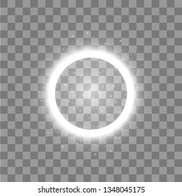 Vector light ring. Round shiny frame with lights dust trail particles isolated on transparent background.