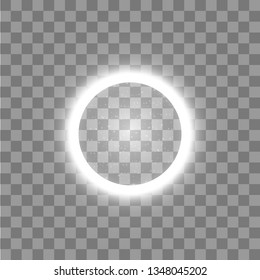Vector light ring. Round shiny frame with lights dust trail particles isolated on transparent background.