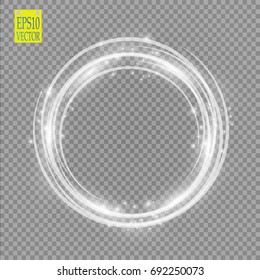 Vector light ring. Round shiny frame with lights dust trail particles isolated on transparent background. Magic concept