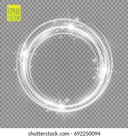 Vector light ring. Round shiny frame with lights dust trail particles isolated on transparent background. Magic concept
