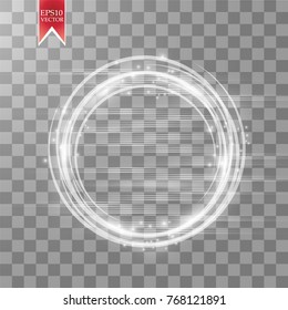 Vector light ring. Round shiny frame with lights dust trail particles isolated on transparent background. Magic concept