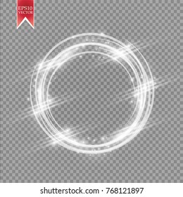 Vector light ring. Round shiny frame with lights dust trail particles isolated on transparent background. Magic concept