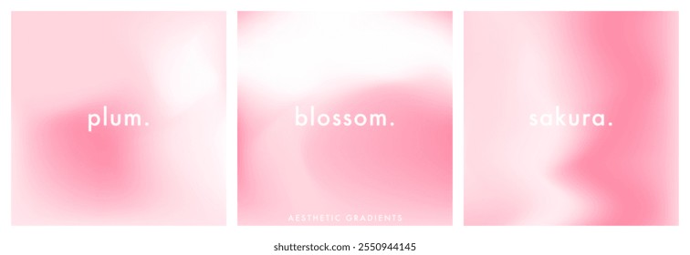 Vector light rose pink square gradient background. Set of 3 square pastel aesthetic minimal bg. Abstract soft texture. Wave gradation pattern. Modern design for wedding, poster, social post and cover