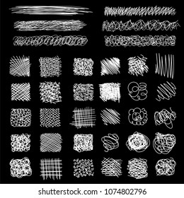 Vector light set of hand drawn scribble line shapes. . Set of hand drawn scribble symbols isolated. Doodle style sketches. Shaded and hatched badges and bubble shapes. Vector