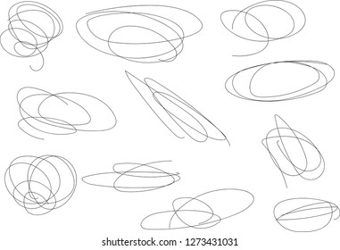 Vector light set of hand drawn scribble line shapes. Scribble brush strokes set. Logo design elements. Chaos doodle pattern. Vector illustration Isolated on white background