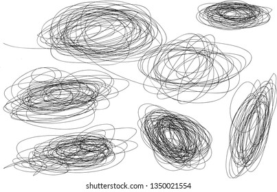 Vector light set of hand drawn scribble line shapes. Scribble brush strokes set. Logo design elements. Chaos doodle pattern. Vector illustration Isolated on white background