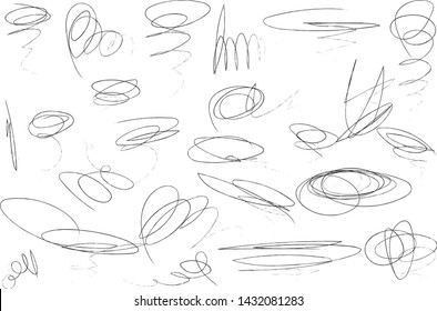 Vector light set of hand drawn scribble line shapes. Scribble brush strokes set. Logo design elements. Chaos doodle pattern. Vector illustration Isolated on white background