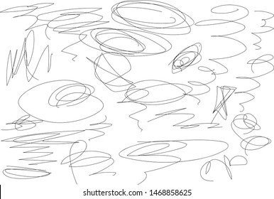 Vector light set of hand drawn scribble line shapes. Scribble brush strokes set. Logo design elements. Chaos doodle pattern. Vector illustration Isolated on white background