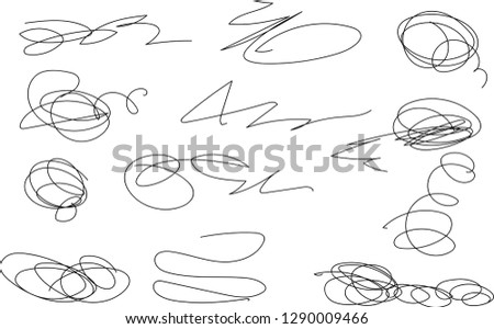 Vector light set of hand drawn scribble line shapes. Scribble brush strokes set. Logo design elements. Chaos doodle pattern. Vector illustration Isolated on white background