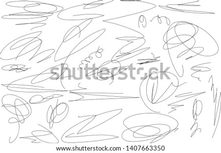 Vector light set of hand drawn scribble line shapes. Scribble brush strokes set. Logo design elements. Chaos doodle pattern. Vector illustration Isolated on white background