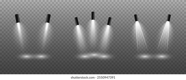 Vector light set includes light sources. PNG studio and studio lighting. Also includes spotlight lighting . Light beams and light effect. 