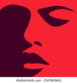 vector light and shadow illustration of a beautiful female face in pink colors. useful for advertising products for women, beauty salons, decorative and skin care cosmetic, logo, print, poster, design
