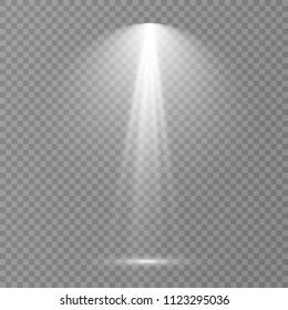 Vector light sources, concert lighting,  spotlights set. Concert spotlight with beam, illuminated spotlights for web design illustration.