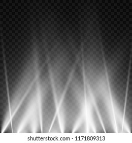 Vector light sources, concert lighting, spotlights set. Concert spotlight with beam, illuminated spotlights for web design illustration.