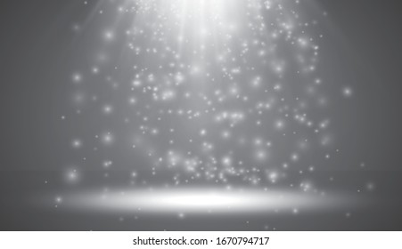 Vector light sources, concert lighting, stage spotlight set. Concert floodlight with beam, illuminated floodlights for web design illustration.

