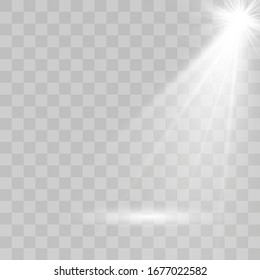 Vector light sources, concert lighting, spotlights set. Concert spotlight with beam, illuminated spotlights for web design illustration.	
