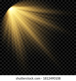 Vector light sources, concert lighting, stage projector set. Concert spotlight with beam, illuminated spotlights for web design and publishing