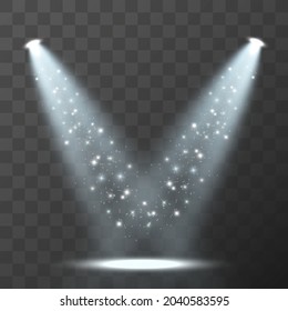 Fuentes de luz vectorial, iluminación de conciertos, juegos de focos. Concierto con foco con vigas, focos iluminados para la ilustración de diseño web.
