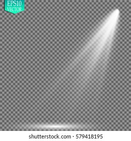 Vector light sources, concert lighting, stage spotlights set. Concert spotlight with beam, illuminated spotlights for web design illustration
